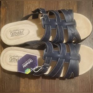 New Ortholite by Croft and Barrow Leather Slip On Sandals - Deep Navy - Size 9